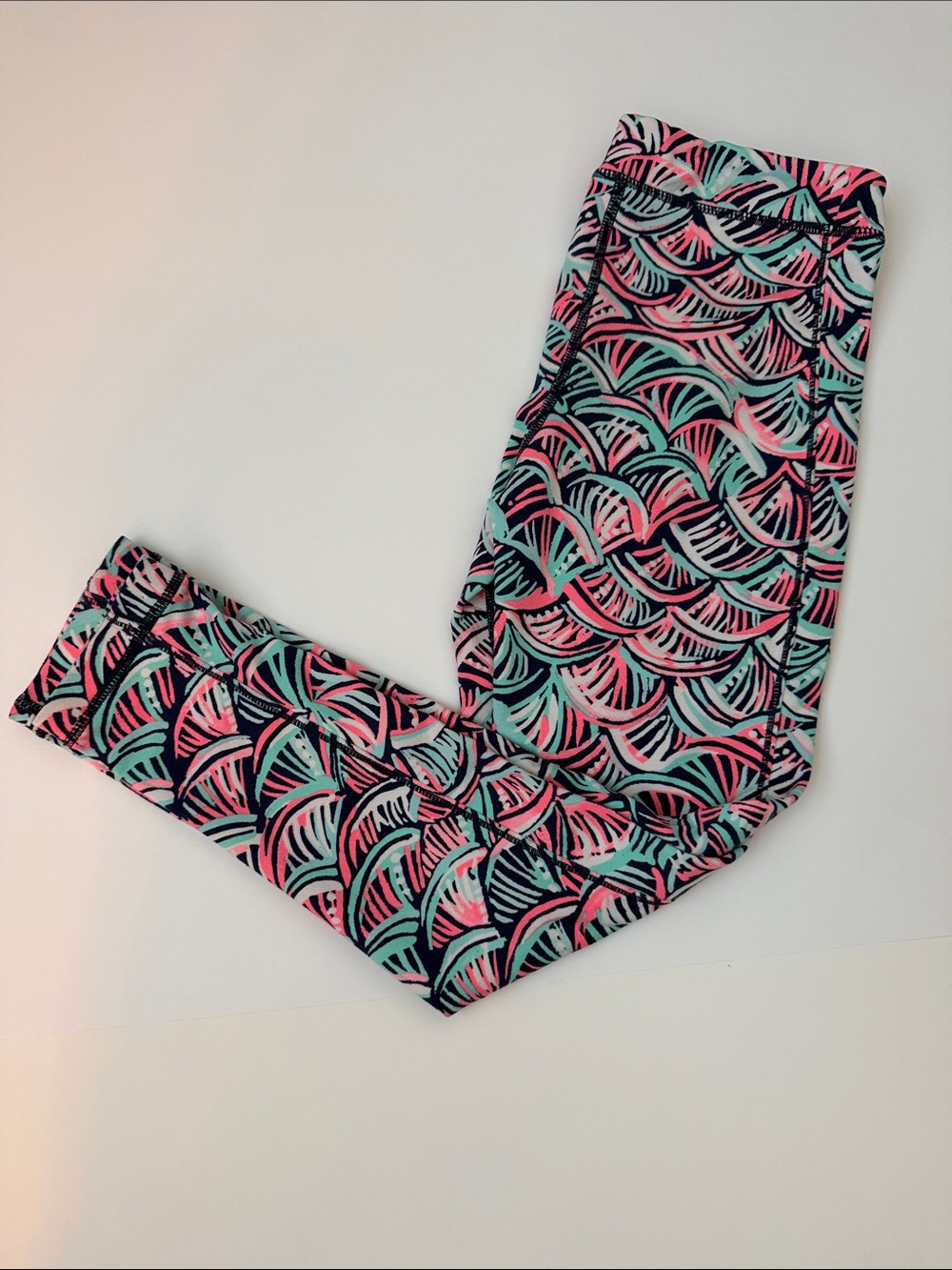 Lilly Pulitzer Pink & Teal Fan-Print Kids Leggings